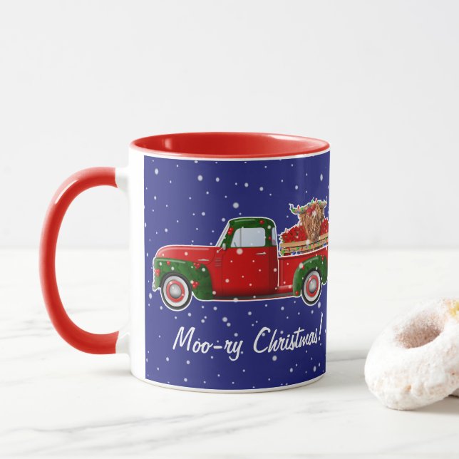 Taza Navidades de moo-ry resaltan vaca en pequeño camió (Con donut)