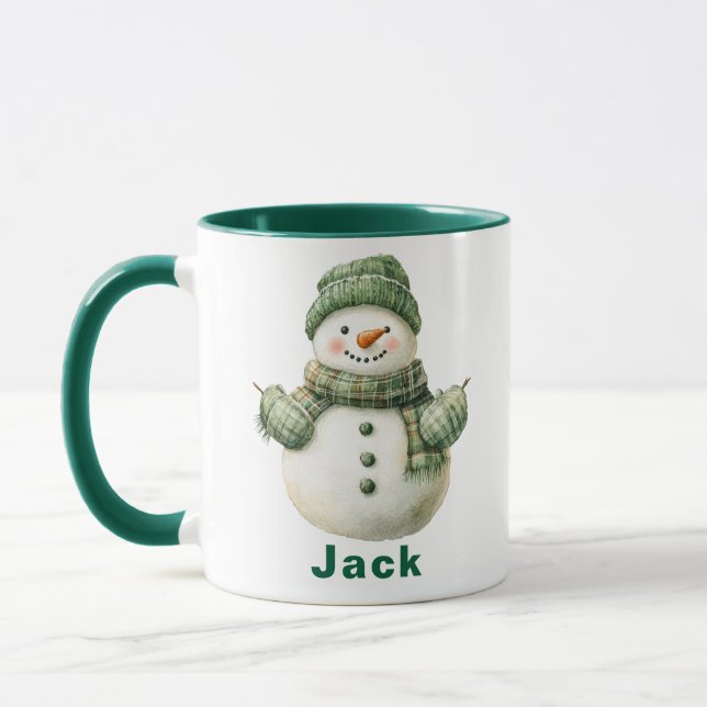 Taza Navidades de nombres personalizados Snowman Green  (Izquierda)