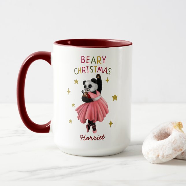 Taza Navidades de Panda Beary bailando con ballet rosad (Con donut)