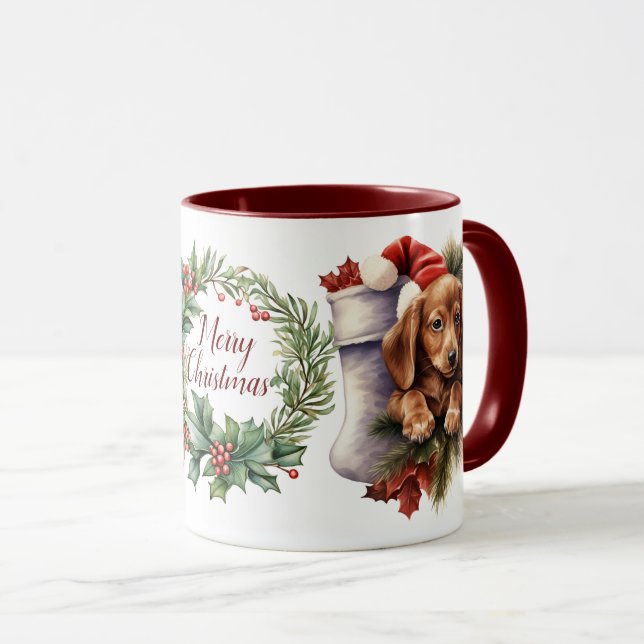 Taza Navidades de perro de Cute Merry Dachshund Mug (Anverso derecho)