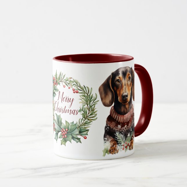 Taza Navidades de perro de Cute Merry Dachshund Mug (Anverso derecho)