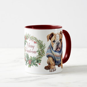 Taza Navidades de perros de Bulldog de cereza