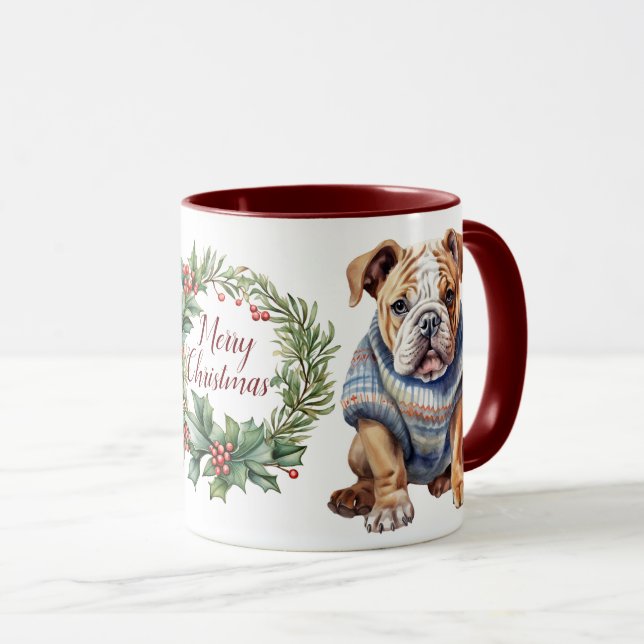 Taza Navidades de perros de Bulldog de cereza (Anverso derecho)