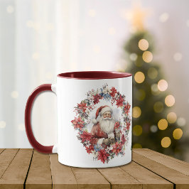 Taza Navidades de Poinsettia Wreath Santa Claus