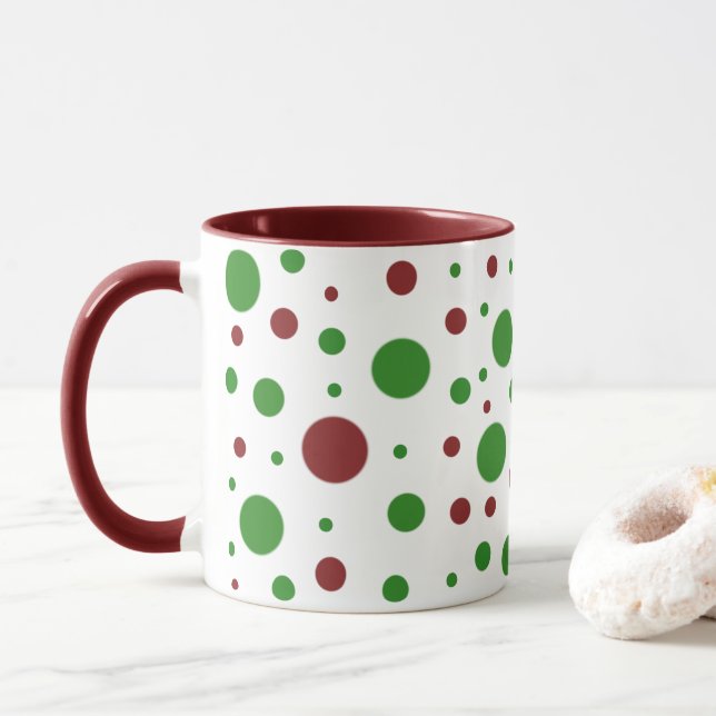 Taza Navidades de puntos cúrcute de polka (Con donut)