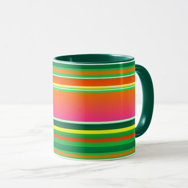 Taza Navidades de rayas rojas verdes (Anverso derecho)