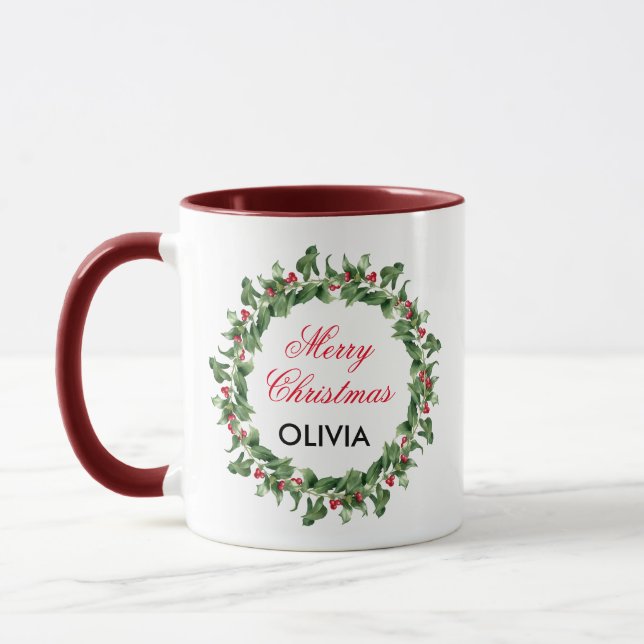 Taza Navidades de Red Berry Holly Personalizados (Izquierda)
