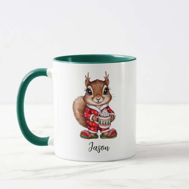 Taza Navidades de renos de ardilla personalizada Mug (Izquierda)