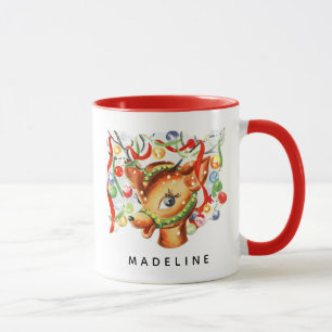 Taza Navidades de renos retro vintage caprichosos 