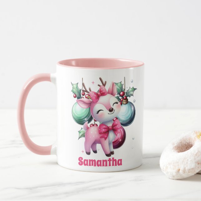 Taza Navidades de renos rosados niños chocolate calient (Con donut)