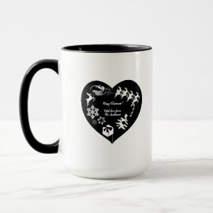 Taza Navidades de Santa Claus Reindeer Blk & Wht.Heart
