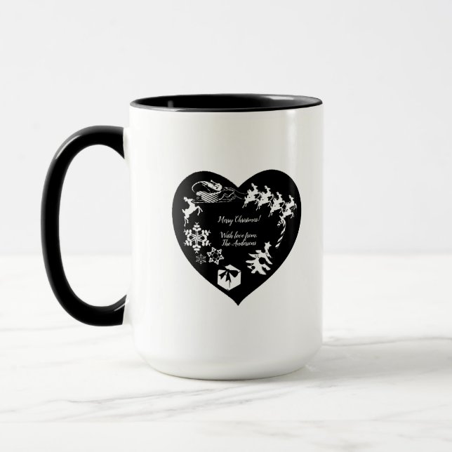 Taza Navidades de Santa Claus Reindeer Blk & Wht.Heart  (Izquierda)