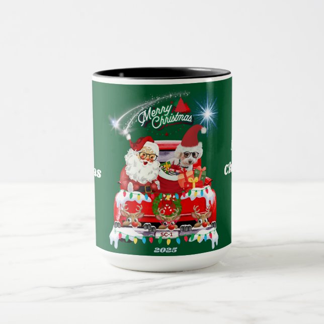 Taza Navidades de Santa y Poodle 2025 Green Mug (Centro)