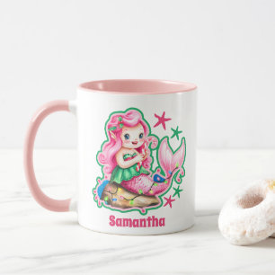 Taza Navidades de sirenas rosadas niños chocolate calie