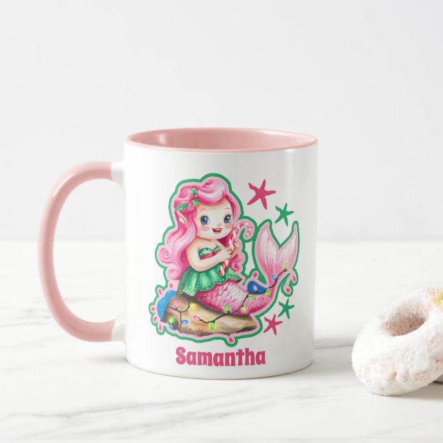 Taza Navidades de sirenas rosadas niños chocolate calie (Con donut)