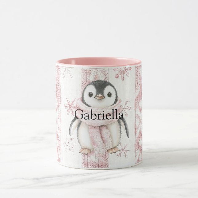 Taza Navidades de Snowflakes con pinguino rosa (Centro)