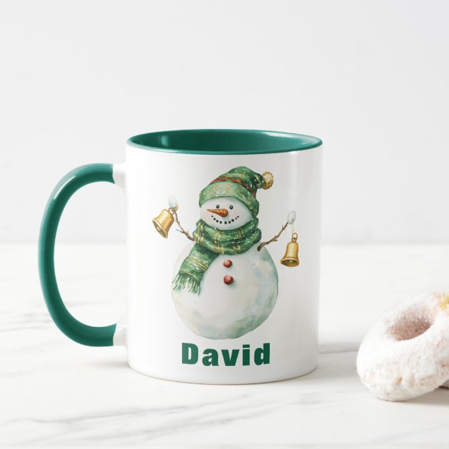 Taza Navidades de Snowman con escarabajos verdes (Con donut)