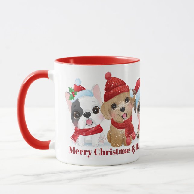 Taza Navidades de texto personalizados Cachorros (Izquierda)