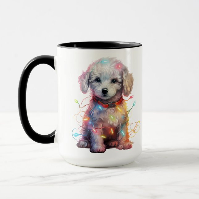 TAZA NAVIDADES DE VACACIONES PERRO DE POODLE BLANCO (Izquierda)