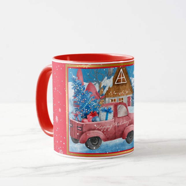 Taza Navidades de vacaciones rojas Personalizar de cami (Anverso izquierdo)