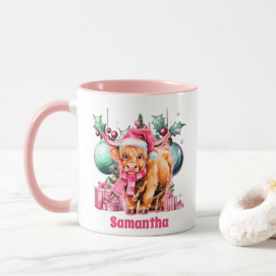 Taza Navidades de vacas rosadas de Highland Chocolate c