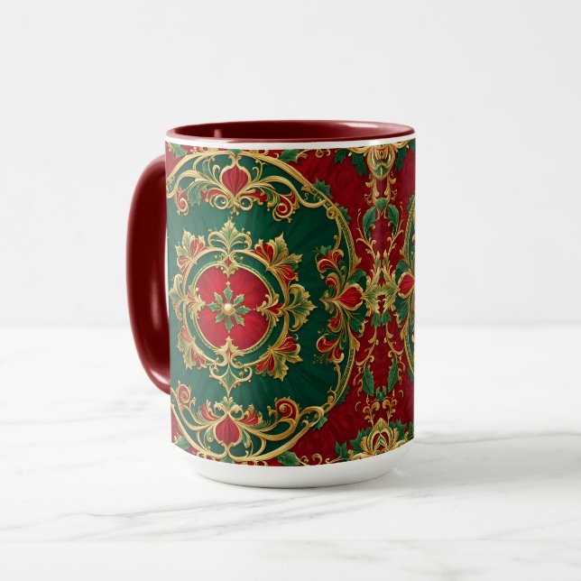 Taza Navidades decorativos de floral verde rojo (Anverso izquierdo)
