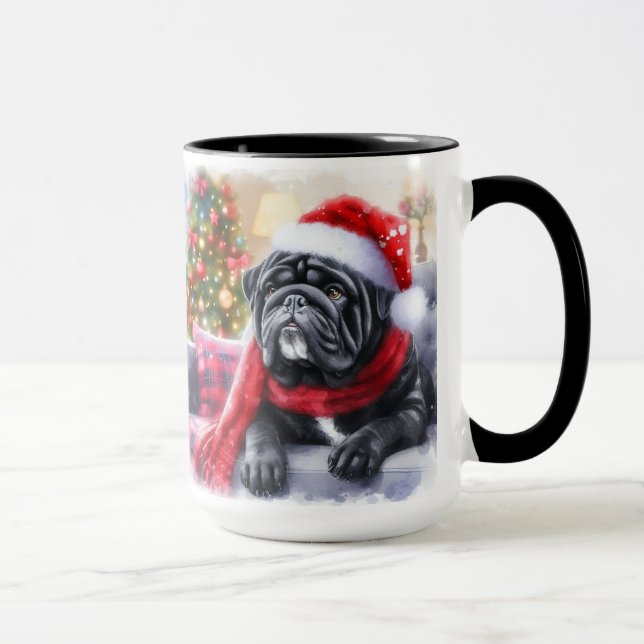 Taza Navidades del Bulldog de foca negra desechan la ta (Derecha)