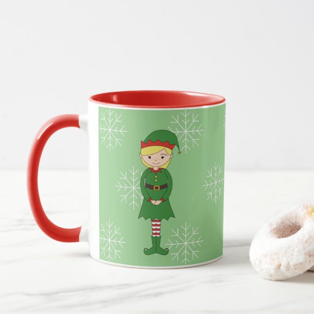 Taza navidades del Chica de la Ilustración Elf Snowflak (Con donut)