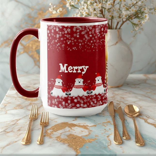 Taza Navidades del oso polar en el árbol de velas en in (Polar Bear Christmas Candle Tree Winter Snowflake Mug)