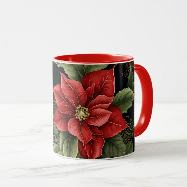 Taza Navidades del patrón de puninsettia vintage (Anverso derecho)