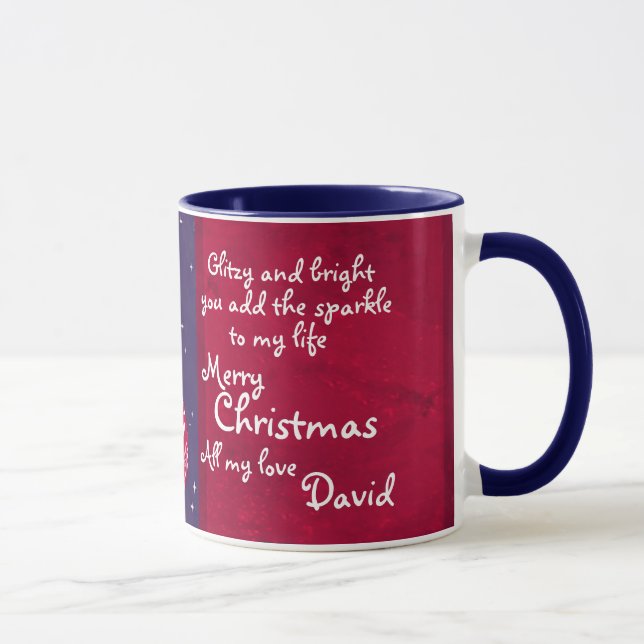 Taza Navidades destellan barro de amor rojo/azul (Derecha)