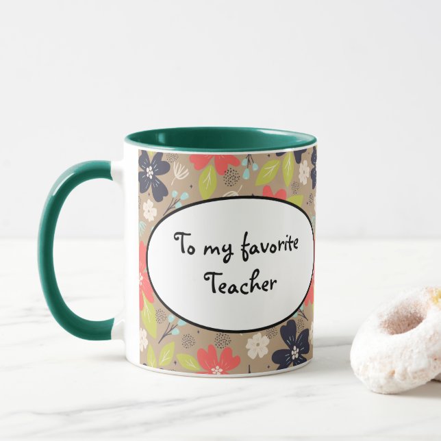 Taza Navidades dibujados a mano Poinsettia Marina Blanc (Con donut)