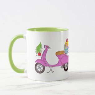 Taza Navidades dibujados a mano scooter con regalos Cof