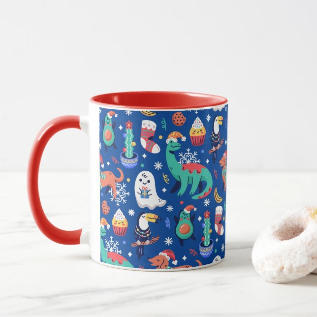Taza Navidades divertidos Dinosaurio Perro Perro Aguaca (Con donut)