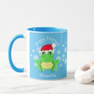 Taza Navidades divertidos Frog Santa Hat Novedad Azul