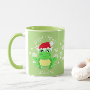 Taza Navidades divertidos Frog Santa Hat Novedad Verde