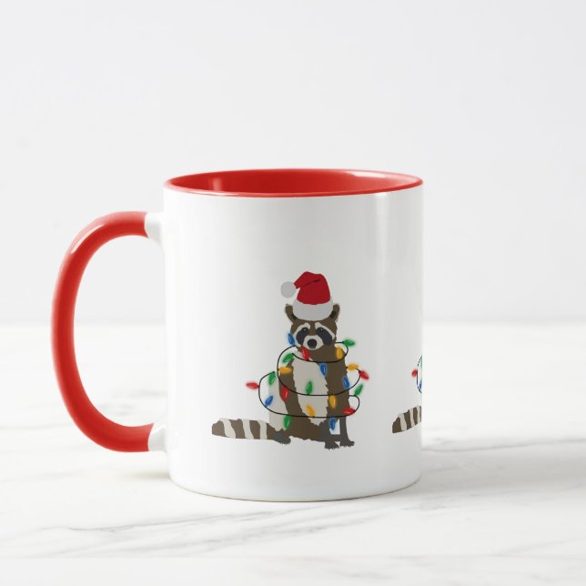 Taza Navidades divertidos Raccoon Santa Hat Xmas Luces (Izquierda)