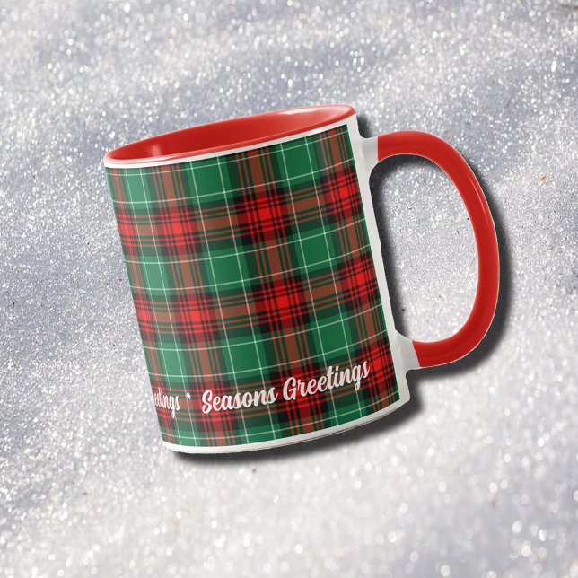 Taza Navidades editables Fiesta Verde Rojo (Holiday Red Green Holly Plaid Editable Coffee Mug)