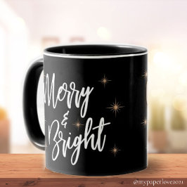 Taza Navidades elegantes de una estrella dorada negra b