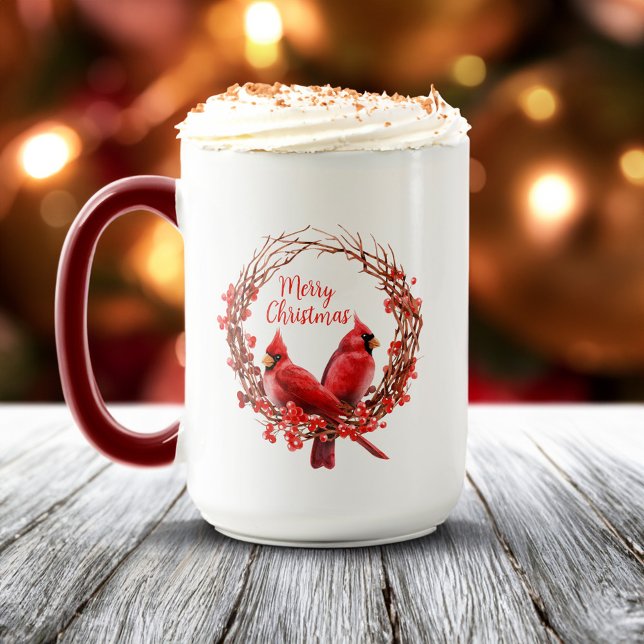 Taza Navidades Elegantes festividades del Cardenal Rojo (Christmas Elegant Festive Red Cardinal Holiday Mug)