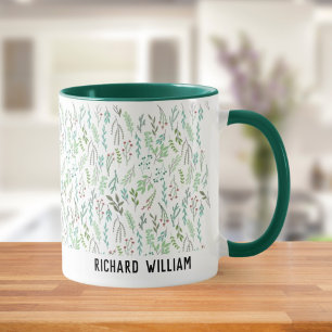 Taza Navidades Elegantes Mínimos De Flor Salvaje Café V