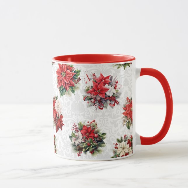 Taza Navidades elegantes Poinsettias y Damask (Derecha)