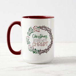Taza NAVIDADES EMPIEZAN CON LA Escritura CRISTA Wreath