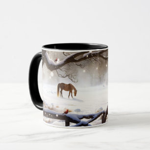 Taza Navidades en el caballo de vacaciones en la nieve