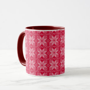 Taza Navidades, escandinavos, rojos, blancos, copos de