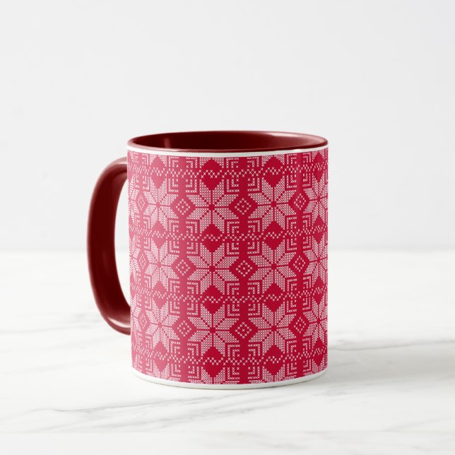 Taza Navidades, escandinavos, rojos, blancos, copos de  (Anverso izquierdo)