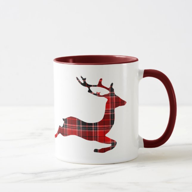 Taza Navidades escoceses de reno de Tartán Rojo (Derecha)
