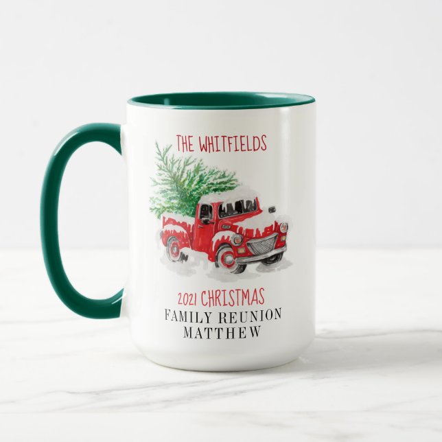 Taza Navidades Familia Reunión Camión Rojo Personalizad (Izquierda)