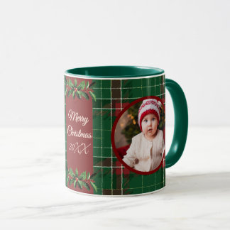Taza Navidades familiares personalizados Green Plaid