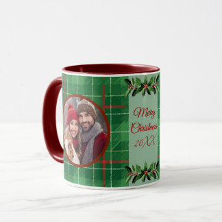 Taza Navidades familiares personalizados Green Plaid